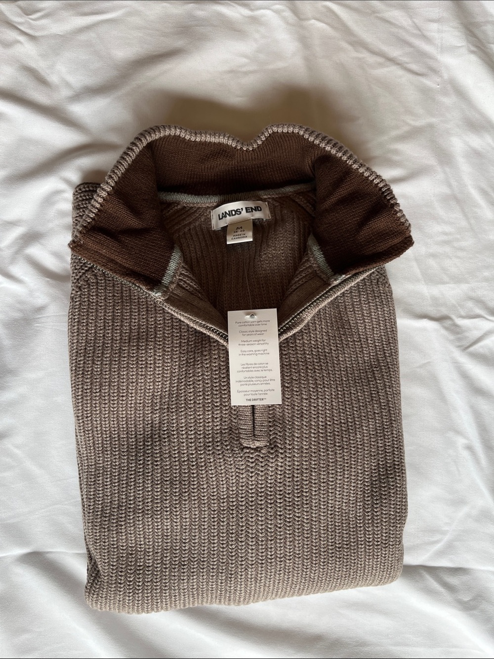 Lands' End Men's Taupe/Brown Half-Zip Knit Sweater
